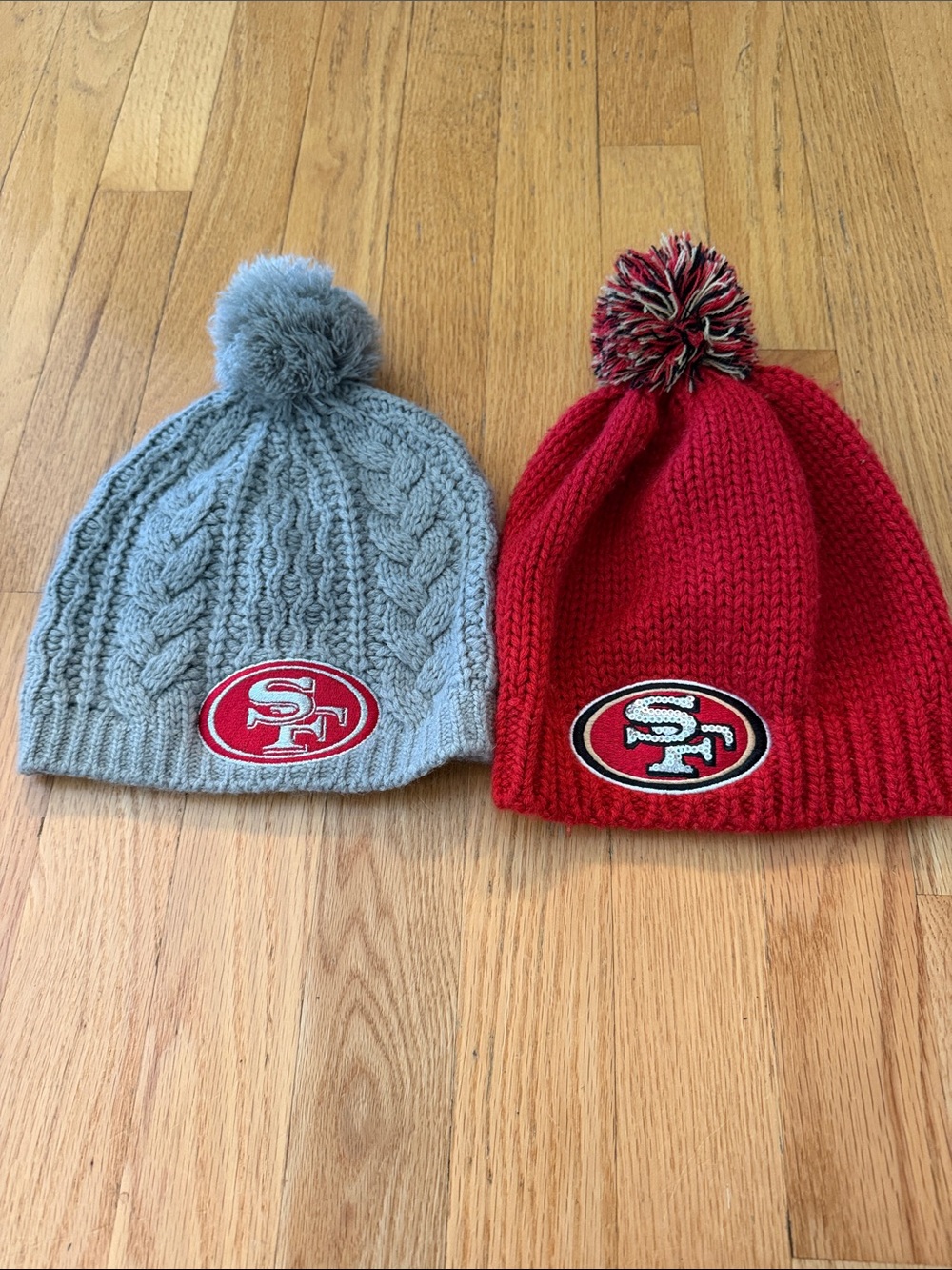 San Francisco 49ers Knit Pom Beanie Set - Red & Gray
